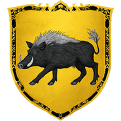 Or, a boar passant sable armed and crined argent