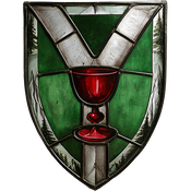 Vert, pall argent, chalice gules.