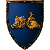Azure, lion dormant or, armed sanguine.