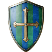 Paly azure and vert, a cross barby or